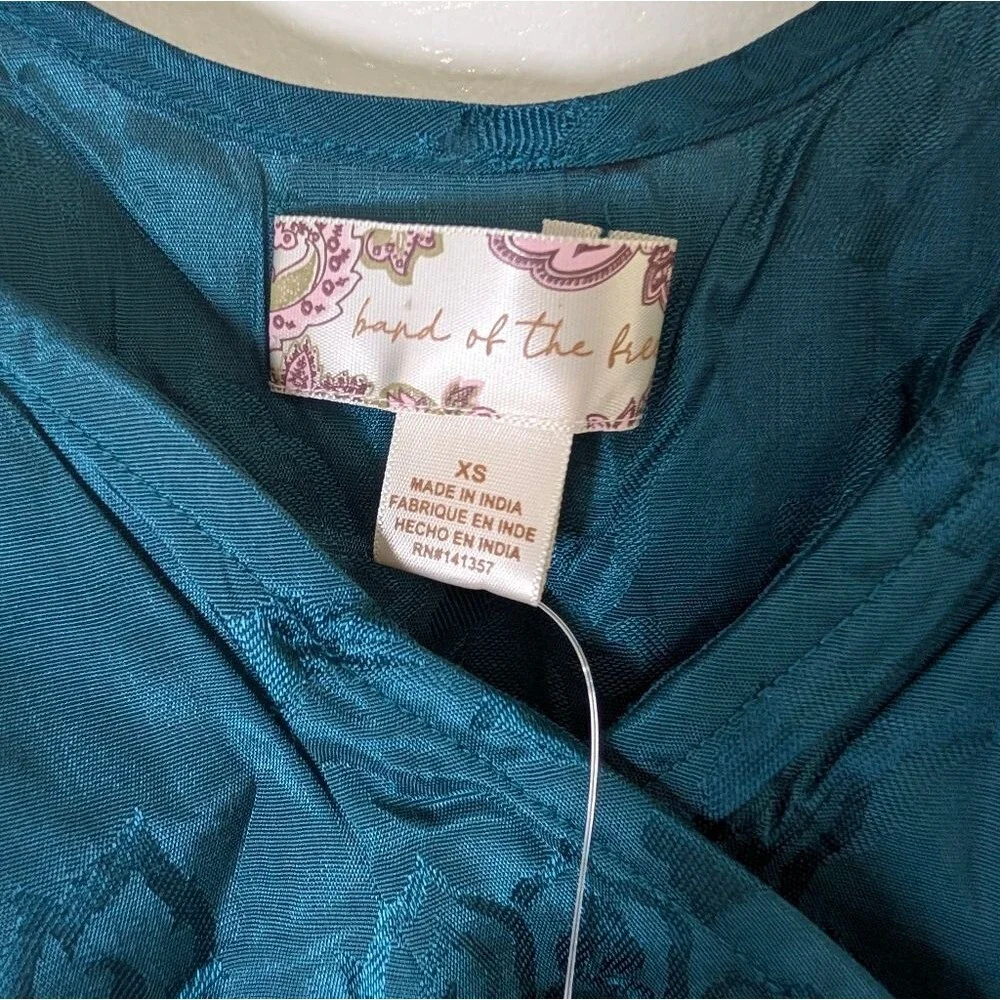 NWT Free People Teal Jacquard Wrap Crop Top XS Romantic Boho Festival Luxe